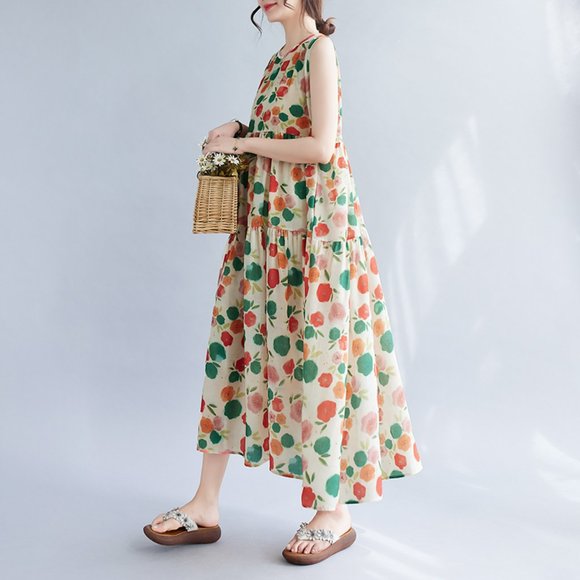 Cotton Linen Midi Dress Pattern with Pockets, Cotton Linen Dress Sleeveless - Picture 3 of 3